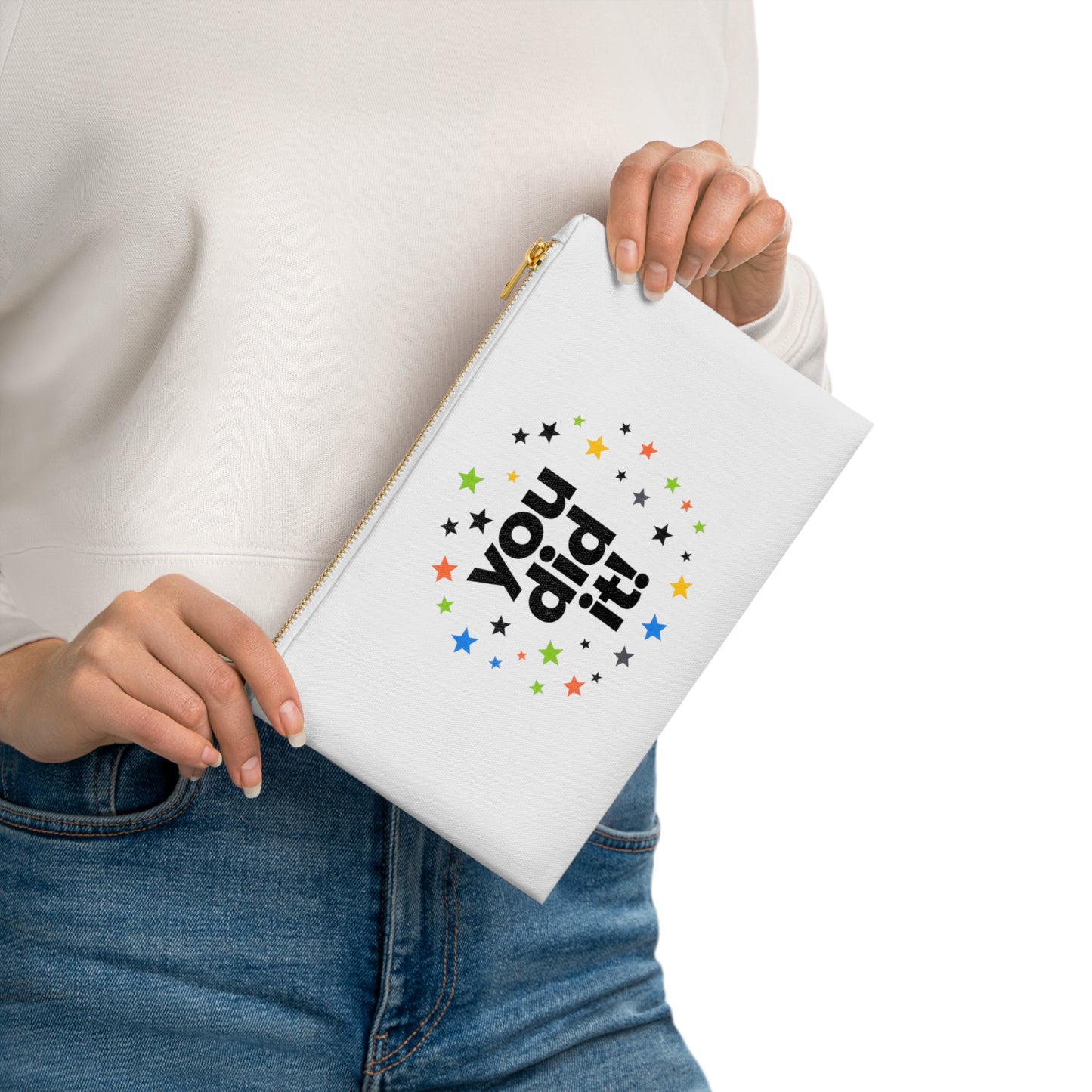 You Did It! Cosmetic Bag — Celebration Makeup Pouch with Colorful Star Design