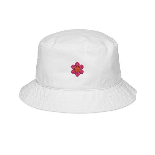Retro Flower Pink Embroidered Bucket Hat