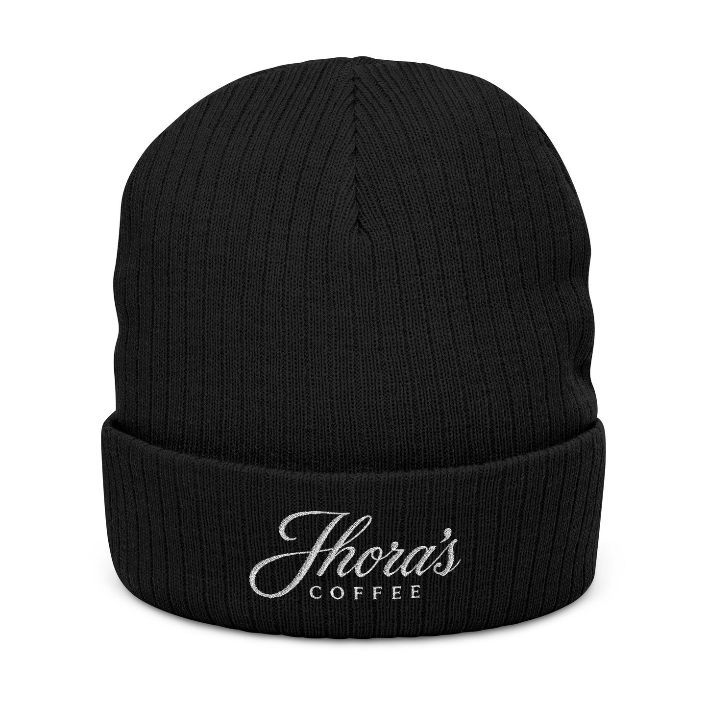 Jhora's Coffee Embroidered Ribbed Beanie