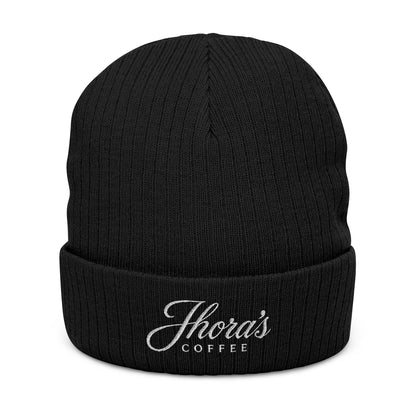 Jhora's Coffee Embroidered Ribbed Beanie