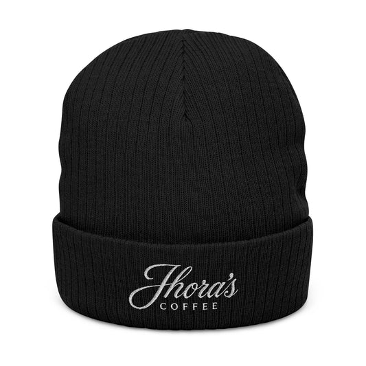 Jhora's Coffee Embroidered Ribbed Beanie