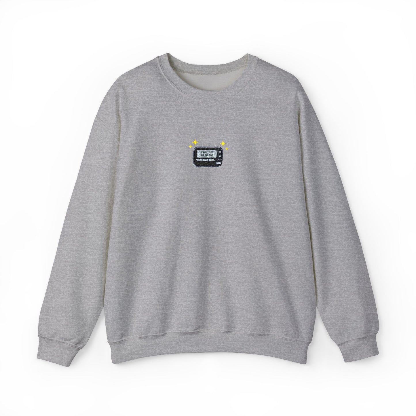 Call Me Beep Me Pager Embroidered Crewneck Sweatshirt