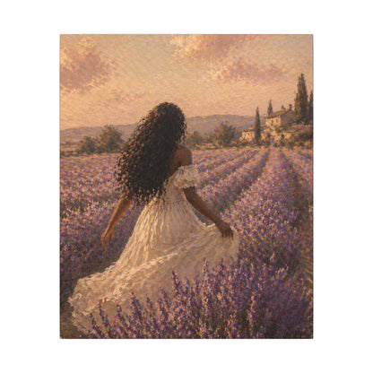 Lavender Field Canvas Print — Woman in Spring Meadow (Matte Stretched)