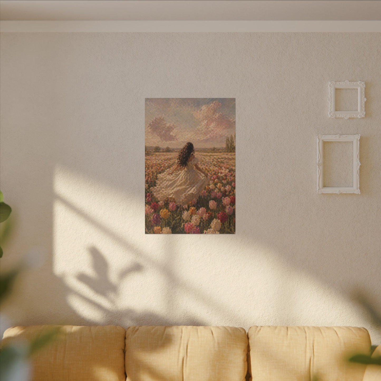 Spring Meadow Canvas Print - Woman in Lavender Field Matte Stretched Wall Art