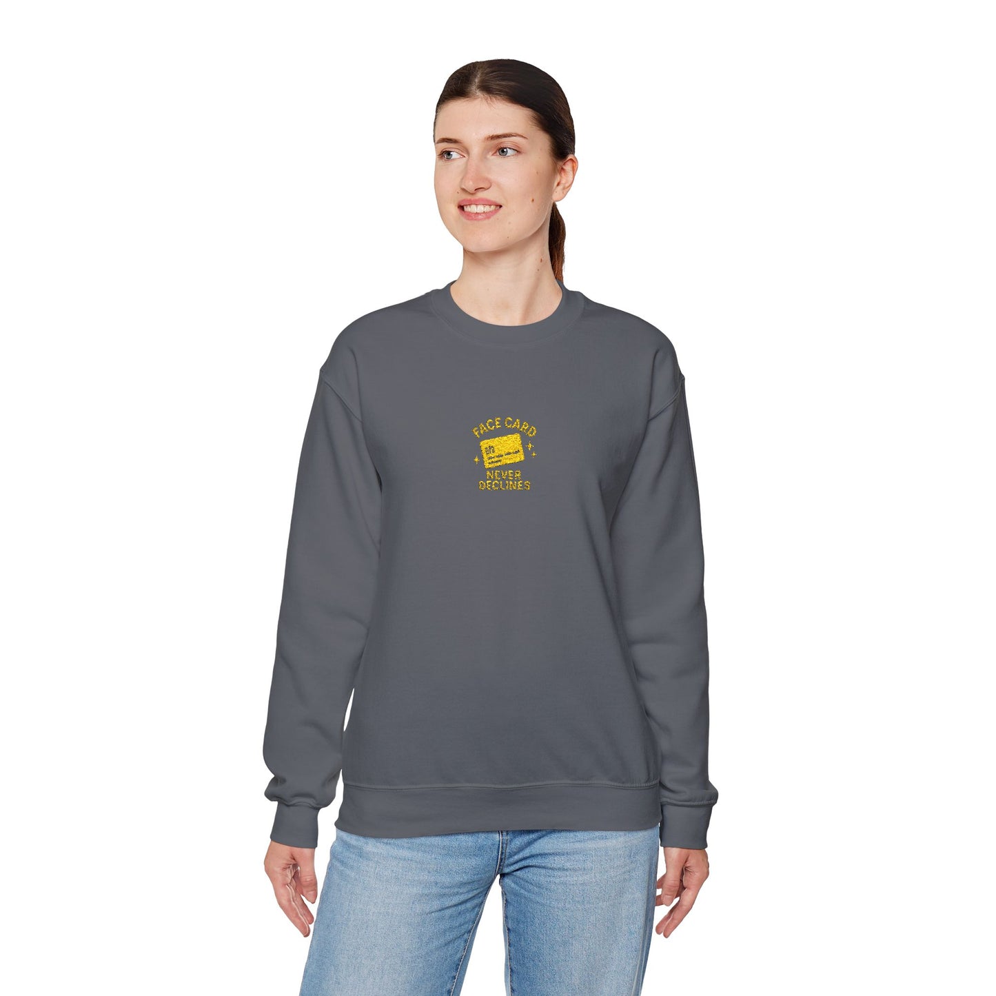 Face Card Never Declines Embroidered Crewneck Sweatshirt