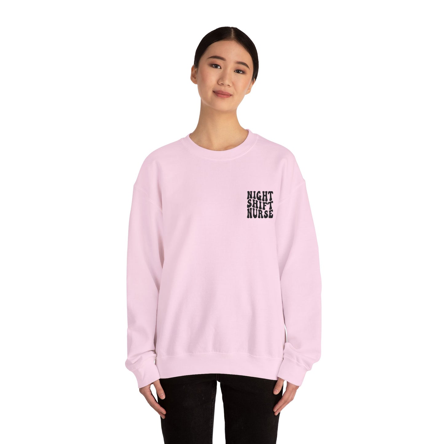 Night Shift Nurse Groovy Embroidered Crewneck Sweatshirt