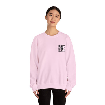 Night Shift Nurse Groovy Embroidered Crewneck Sweatshirt