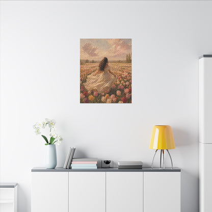 Spring Meadow Canvas Print - Woman in Lavender Field Matte Stretched Wall Art