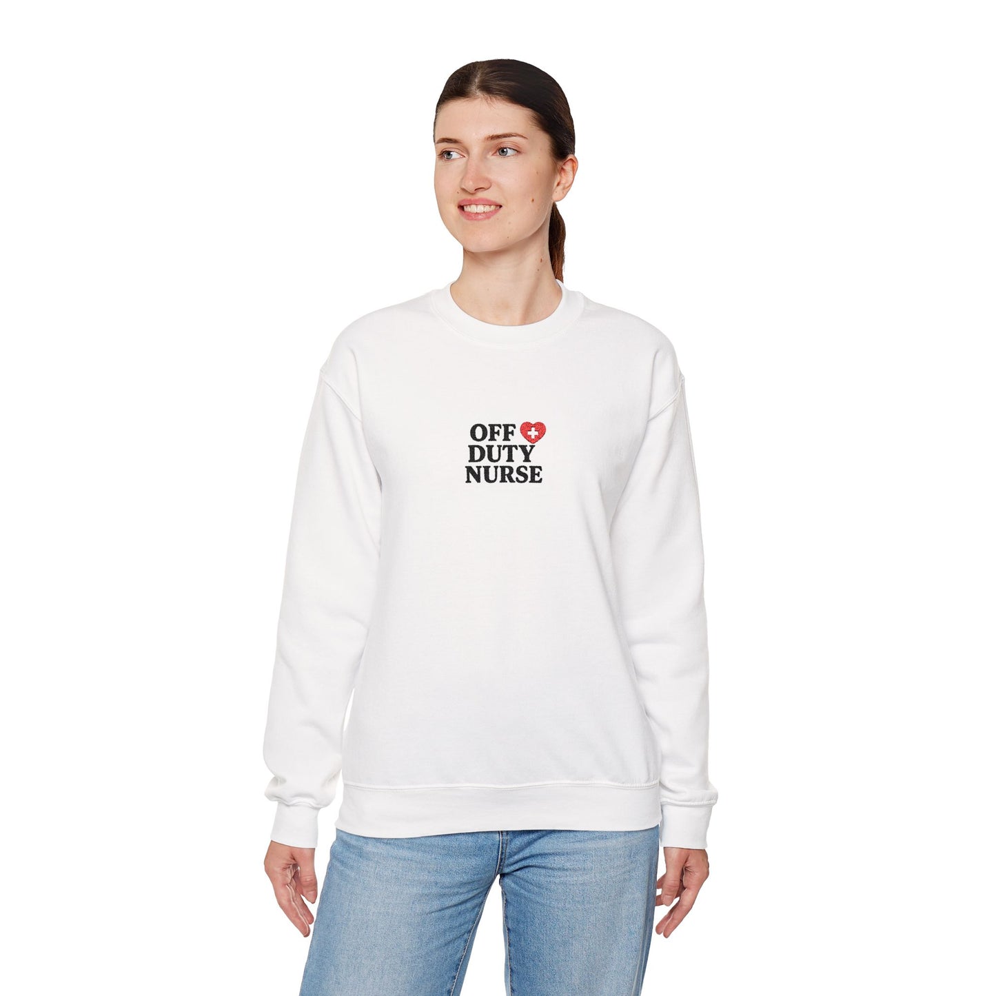 Off Duty Nurse Heart Embroidered Crewneck Sweatshirt