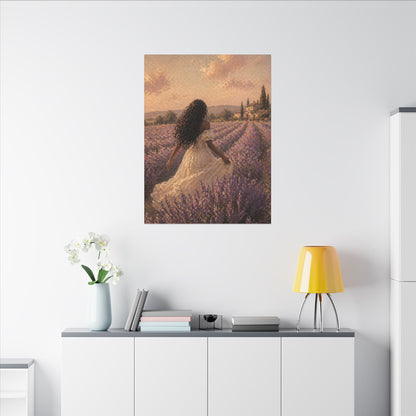 Lavender Field Canvas Print — Woman in Spring Meadow (Matte Stretched)