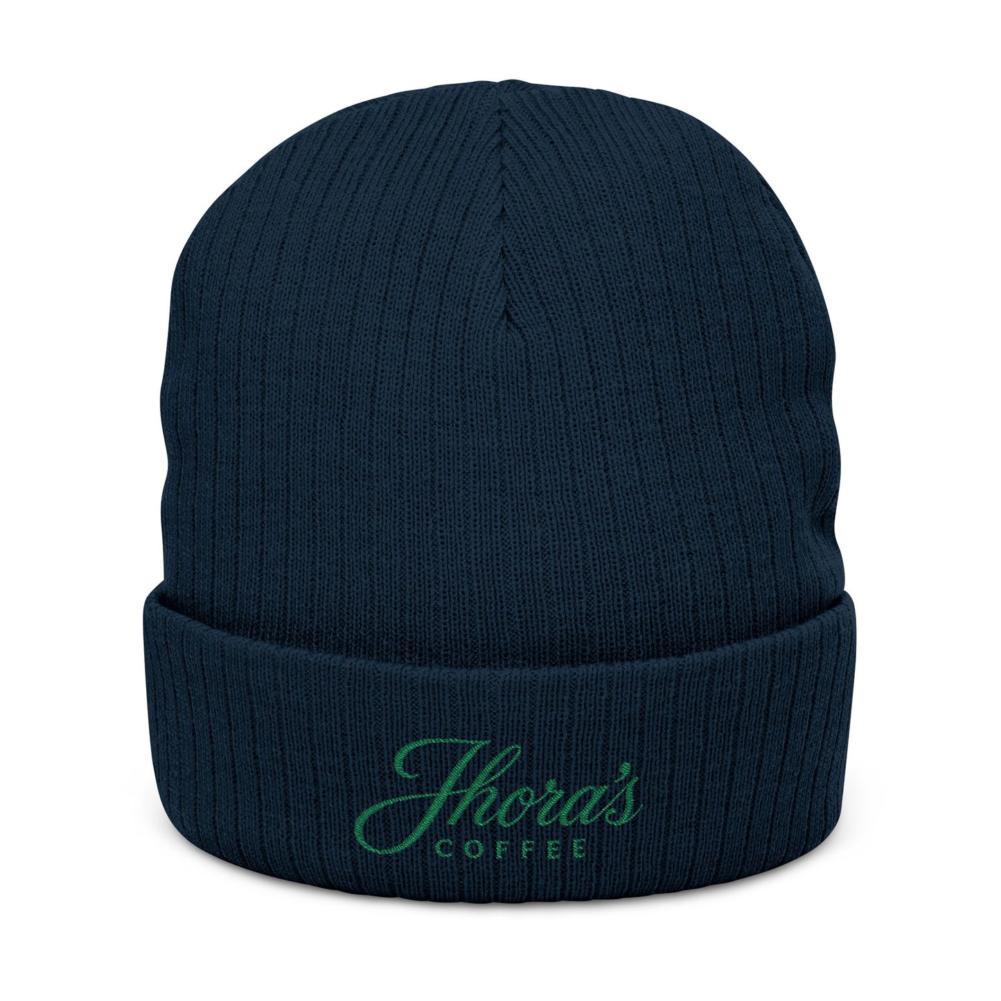 Jhora's Coffee Signature Embroidered Ribbed Beanie