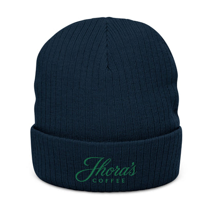 Jhora's Coffee Signature Embroidered Ribbed Beanie