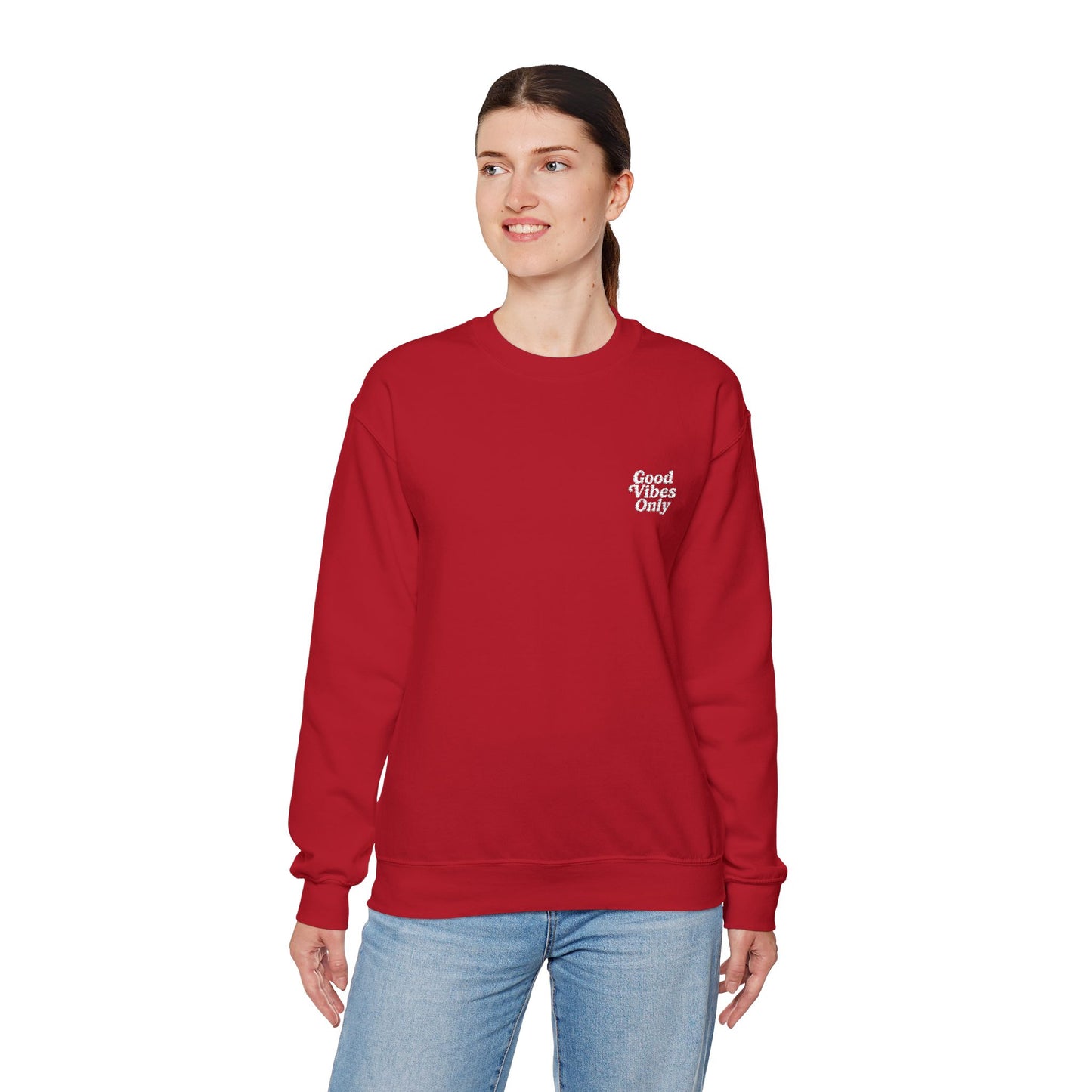 Good Vibes Only Retro Embroidered Crewneck Sweatshirt
