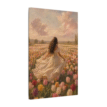 Spring Meadow Canvas Print - Woman in Lavender Field Matte Stretched Wall Art