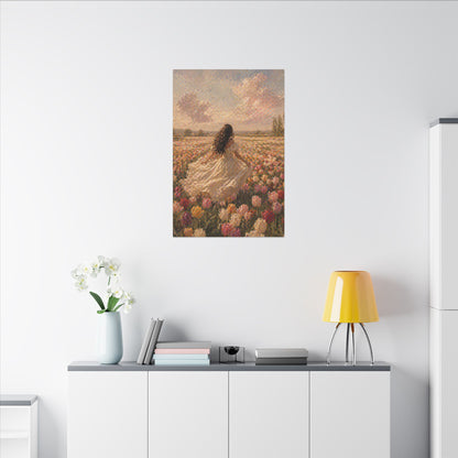 Spring Meadow Canvas Print - Woman in Lavender Field Matte Stretched Wall Art