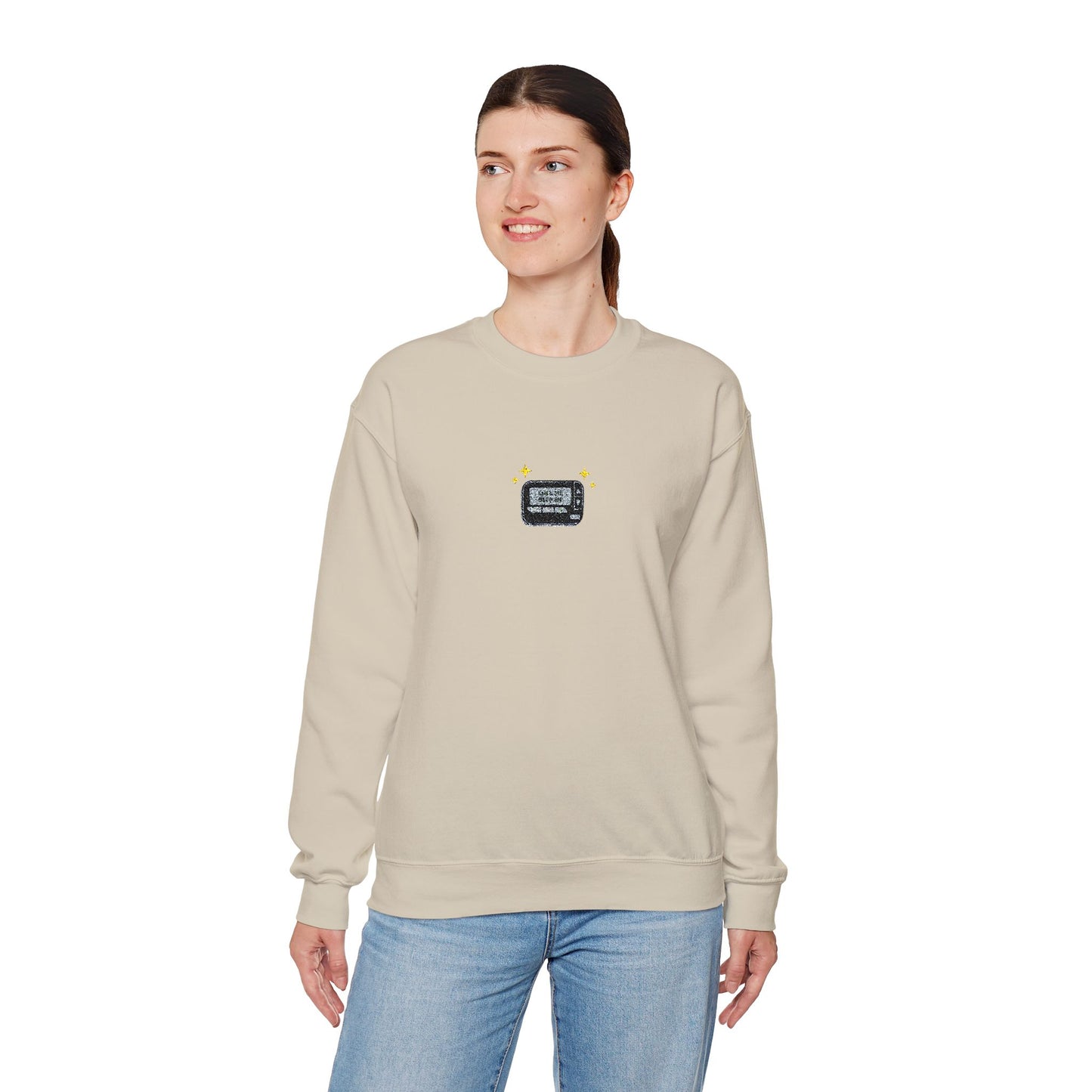 Call Me Beep Me Pager Embroidered Crewneck Sweatshirt