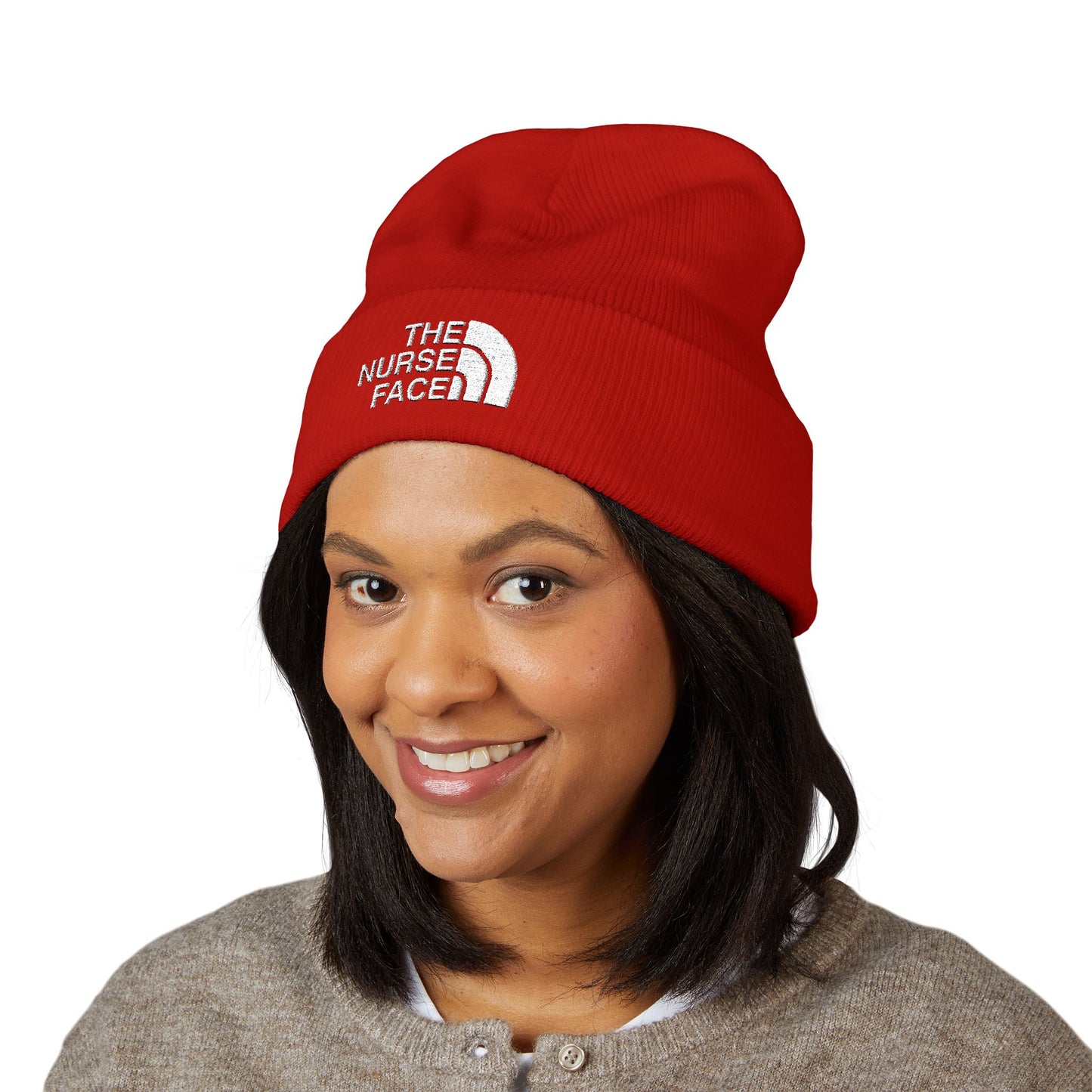 The Nurse Face Embroidered Classic Cuffed Beanie