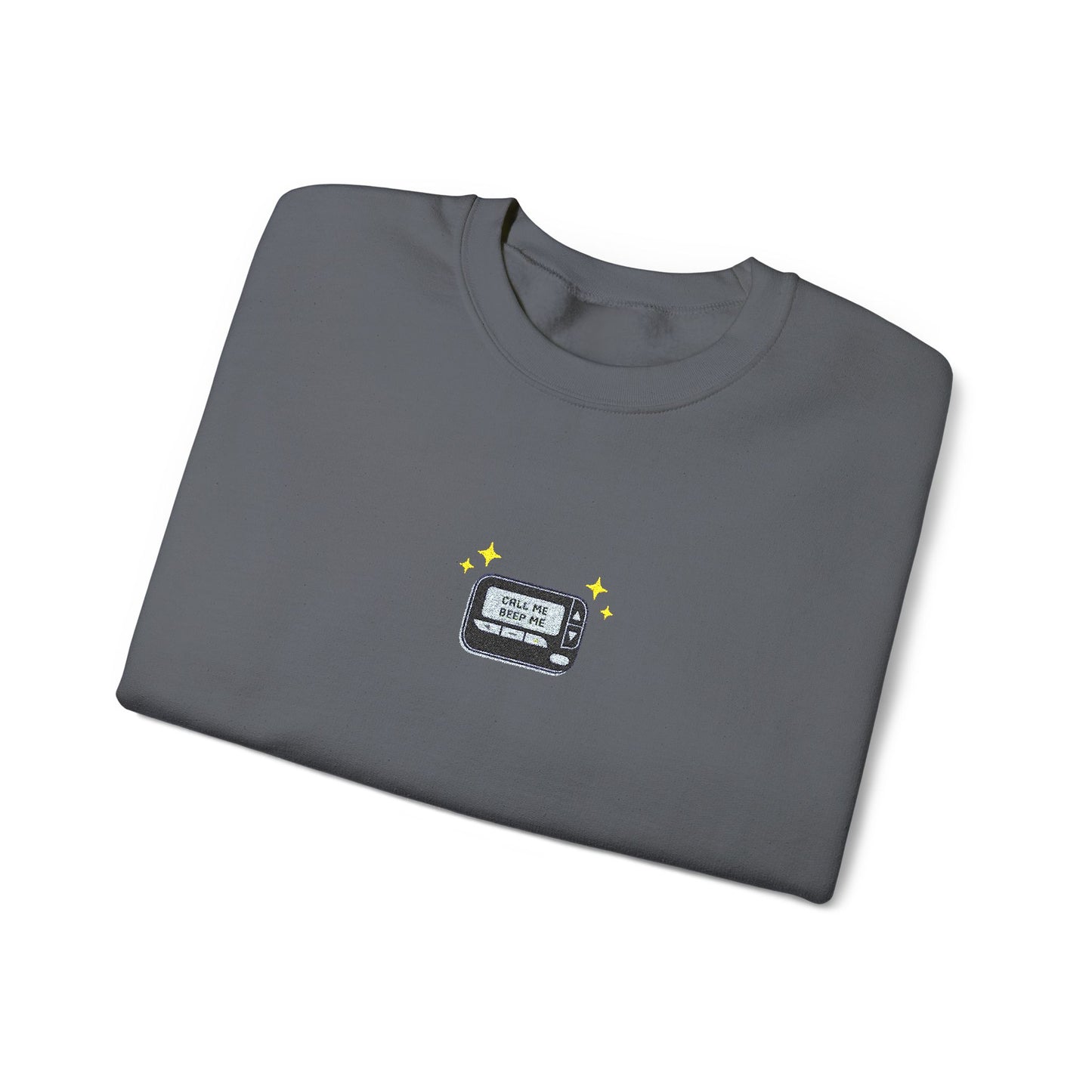 Call Me Beep Me Pager Embroidered Crewneck Sweatshirt