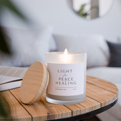 Light for Peace and Healing Frosted Glass Woodwick Candle