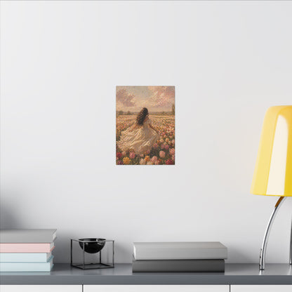 Spring Meadow Canvas Print - Woman in Lavender Field Matte Stretched Wall Art