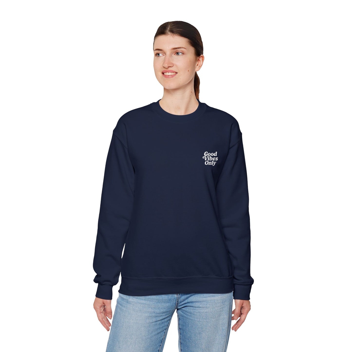 Good Vibes Only Retro Embroidered Crewneck Sweatshirt