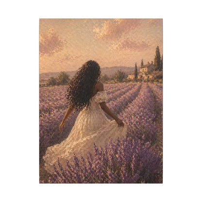 Lavender Field Canvas Print — Woman in Spring Meadow (Matte Stretched)
