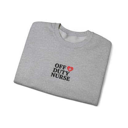 Off Duty Nurse Heart Embroidered Crewneck Sweatshirt
