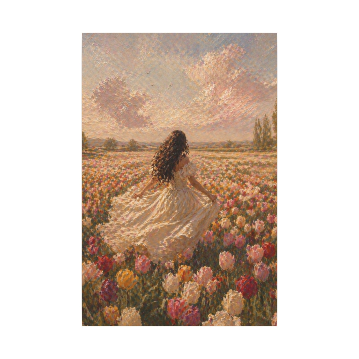 Spring Meadow Canvas Print - Woman in Lavender Field Matte Stretched Wall Art