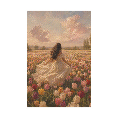 Spring Meadow Canvas Print - Woman in Lavender Field Matte Stretched Wall Art