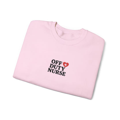 Off Duty Nurse Heart Embroidered Crewneck Sweatshirt