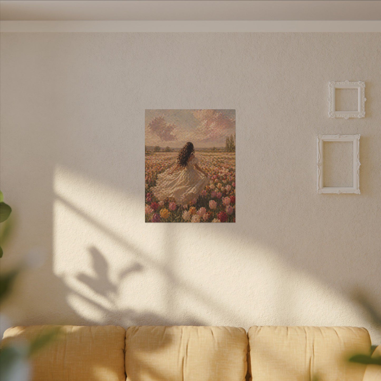 Spring Meadow Canvas Print - Woman in Lavender Field Matte Stretched Wall Art