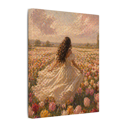 Spring Meadow Canvas Print - Woman in Lavender Field Matte Stretched Wall Art