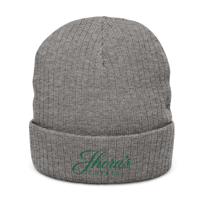 Jhora's Coffee Signature Embroidered Ribbed Beanie