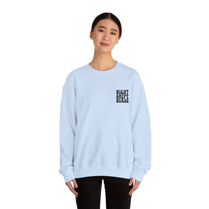 Night Shift Nurse Groovy Embroidered Crewneck Sweatshirt