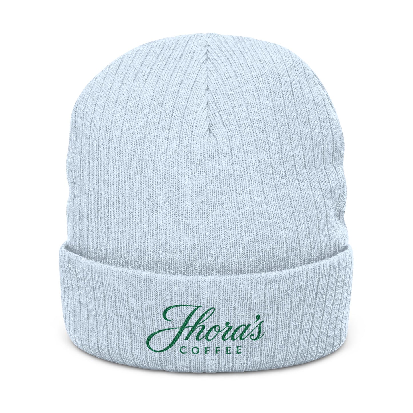 Jhora's Coffee Signature Embroidered Ribbed Beanie