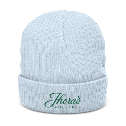 Jhora's Coffee Signature Embroidered Ribbed Beanie