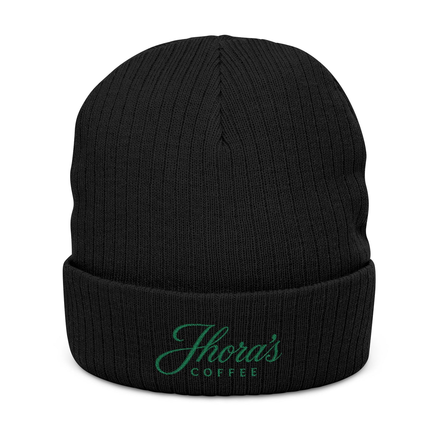 Jhora's Coffee Signature Embroidered Ribbed Beanie