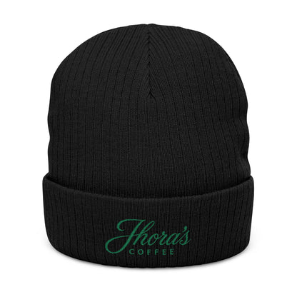 Jhora's Coffee Signature Embroidered Ribbed Beanie