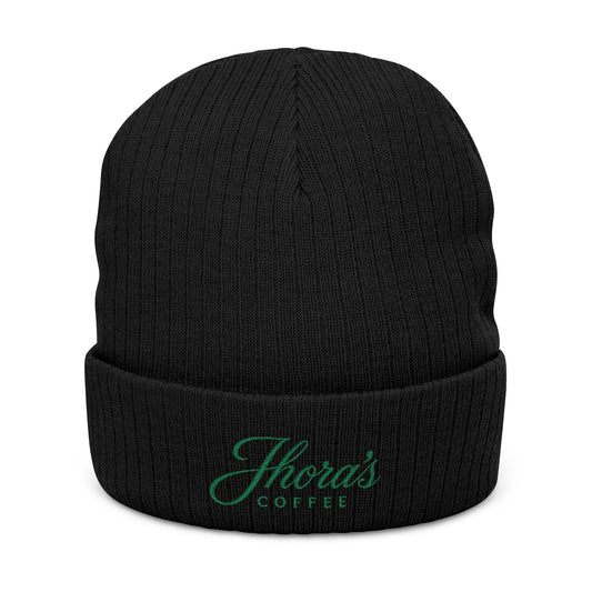Jhora's Coffee Signature Embroidered Ribbed Beanie