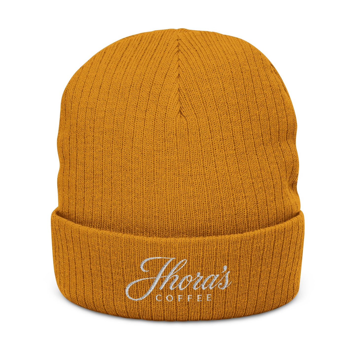 Jhora's Coffee Embroidered Ribbed Beanie