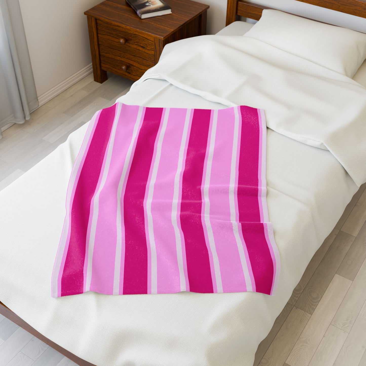 Think Pink Striped Velveteen Plush Blanket