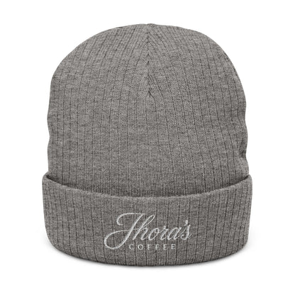 Jhora's Coffee Embroidered Ribbed Beanie