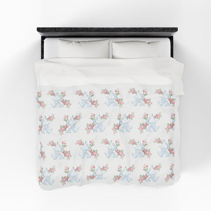 Rosa Beaux Blue Velveteen Plush Blanket