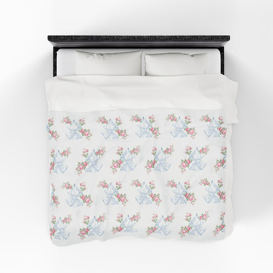 Rosa Beaux Blue Velveteen Plush Blanket