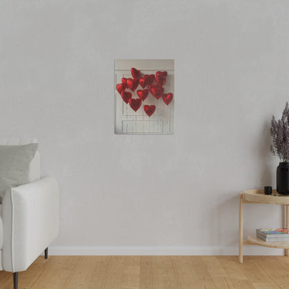 Red Heart Balloons Matte Canvas, Stretched