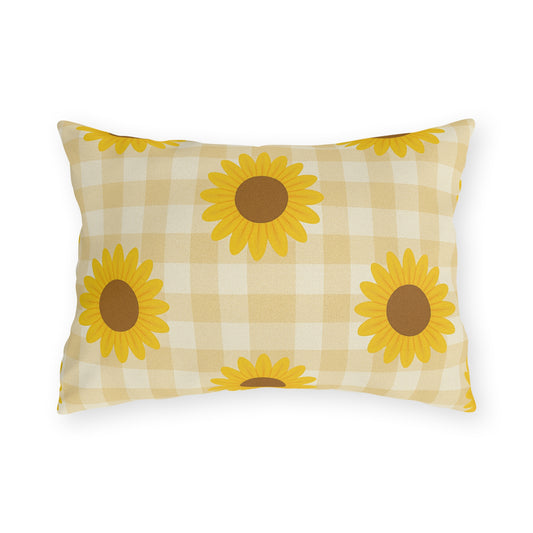 Sunflowers on a Gingham Outdoor Pillow