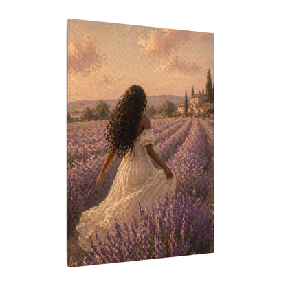 Lavender Field Canvas Print — Woman in Spring Meadow (Matte Stretched)