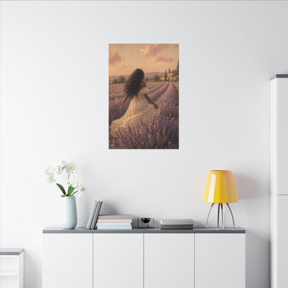 Lavender Field Canvas Print — Woman in Spring Meadow (Matte Stretched)
