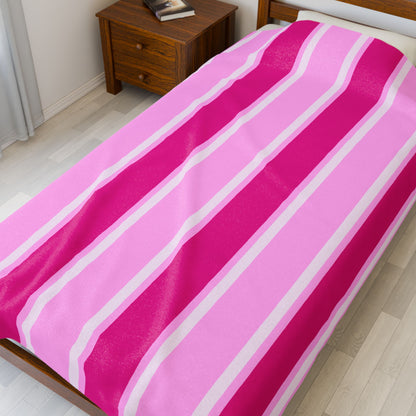 Think Pink Striped Velveteen Plush Blanket