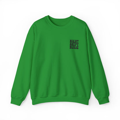 Night Shift Nurse Groovy Embroidered Crewneck Sweatshirt